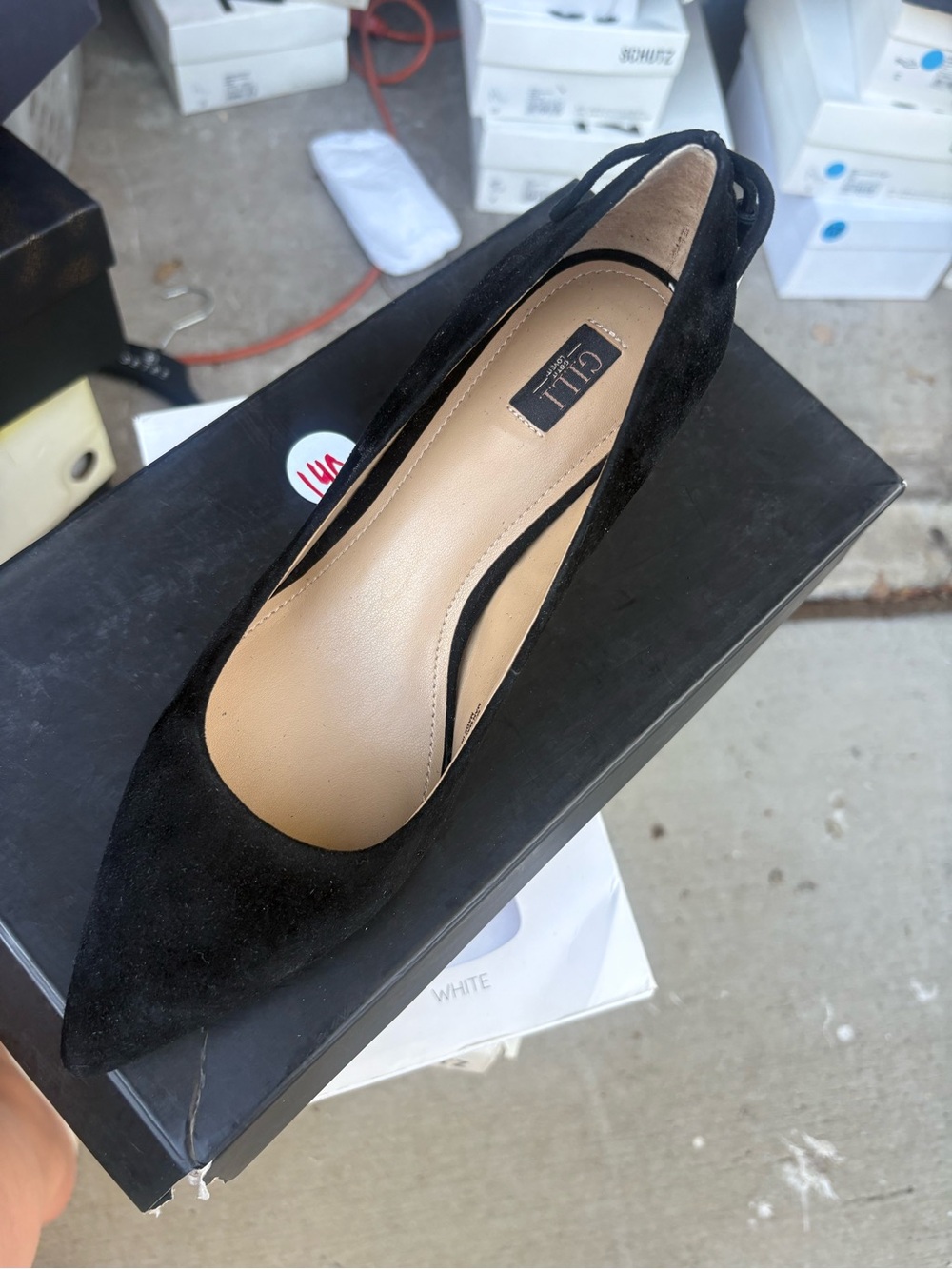 G.I.L.I. Black Suede Pointed Toe Slingback Pump